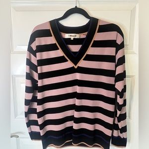 Diane Von Furstenberg Small Petite Pink Black Blue Striped sweater